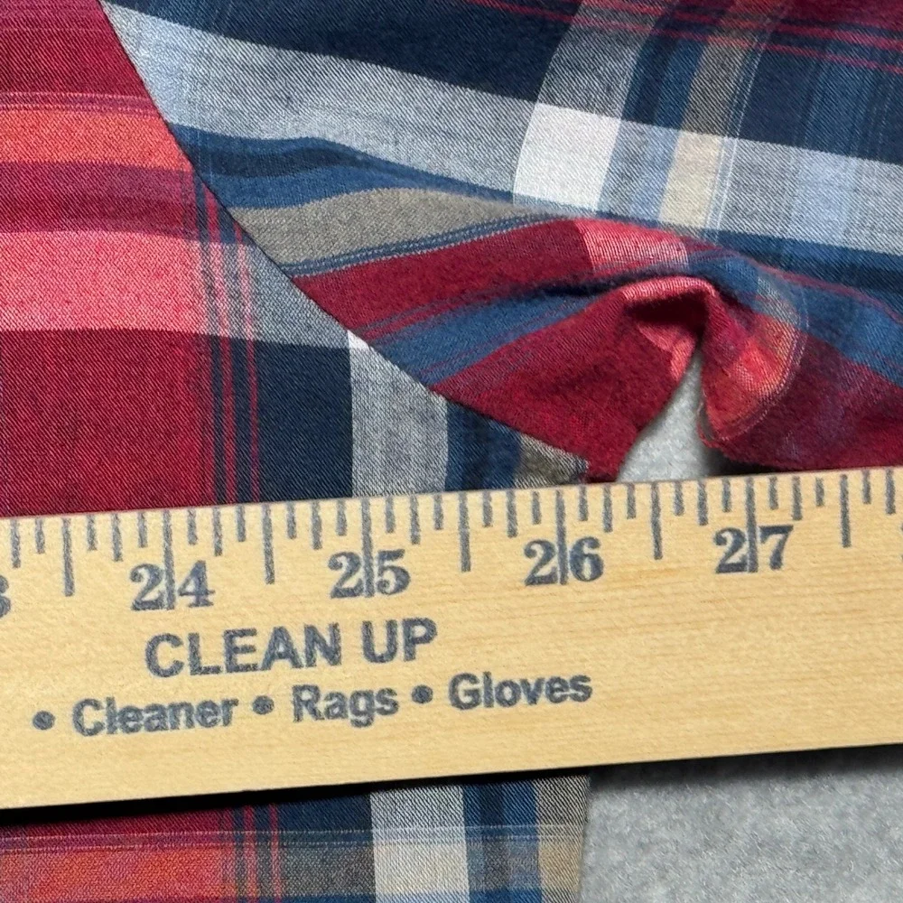 Plains Western Wear Mens XL Red Blue Plaid Pearl Snap Short Sleeve Shirt 15E1604